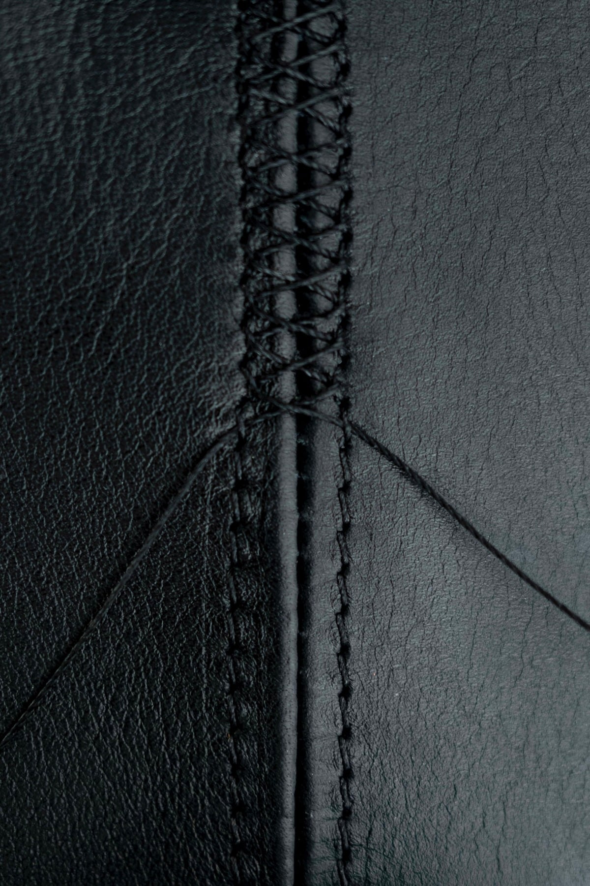 The Frame Purse by Ella Jackson Australia — close-up of signature central stitching in black full-grain leather