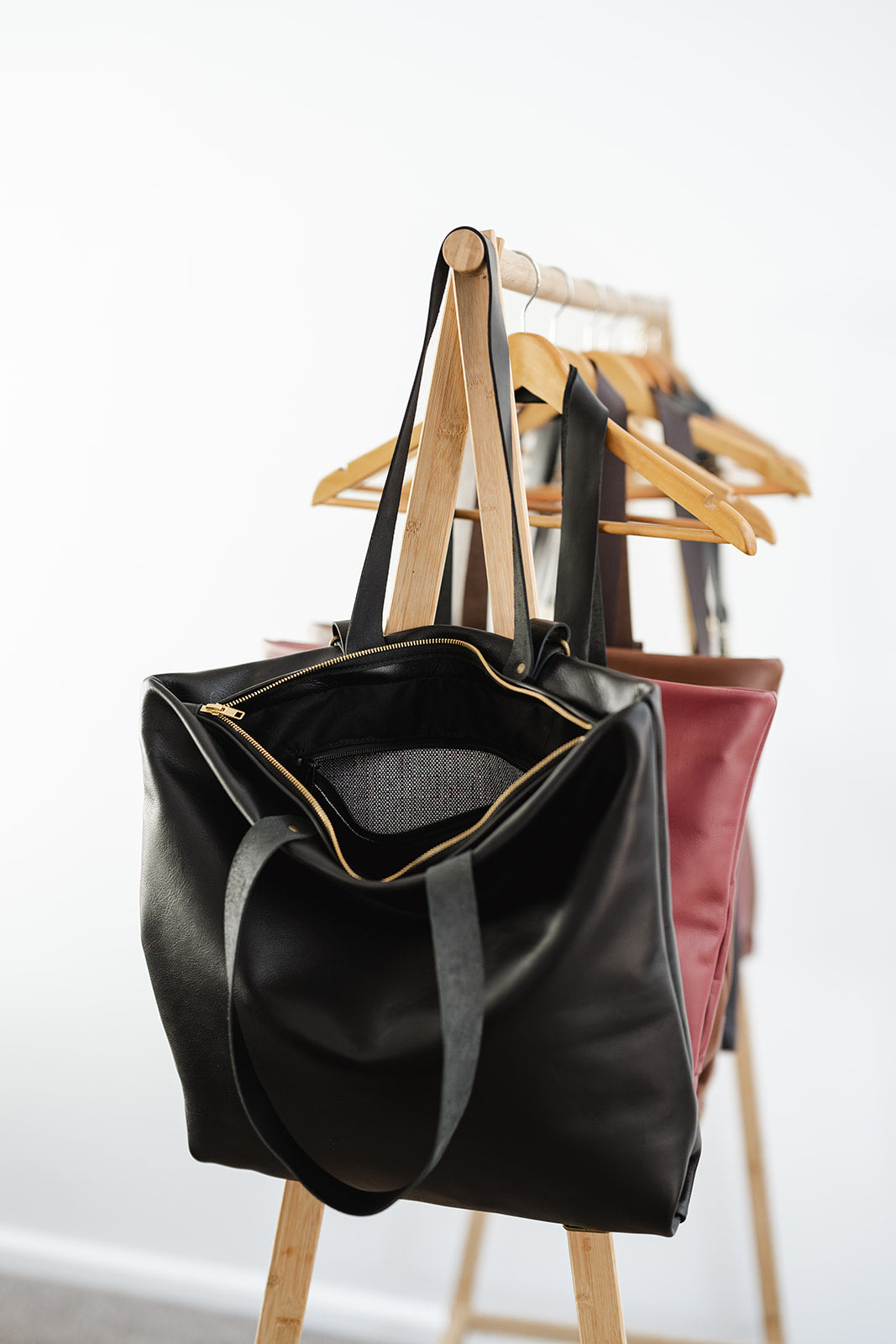 Black Leather Backpack & Tote