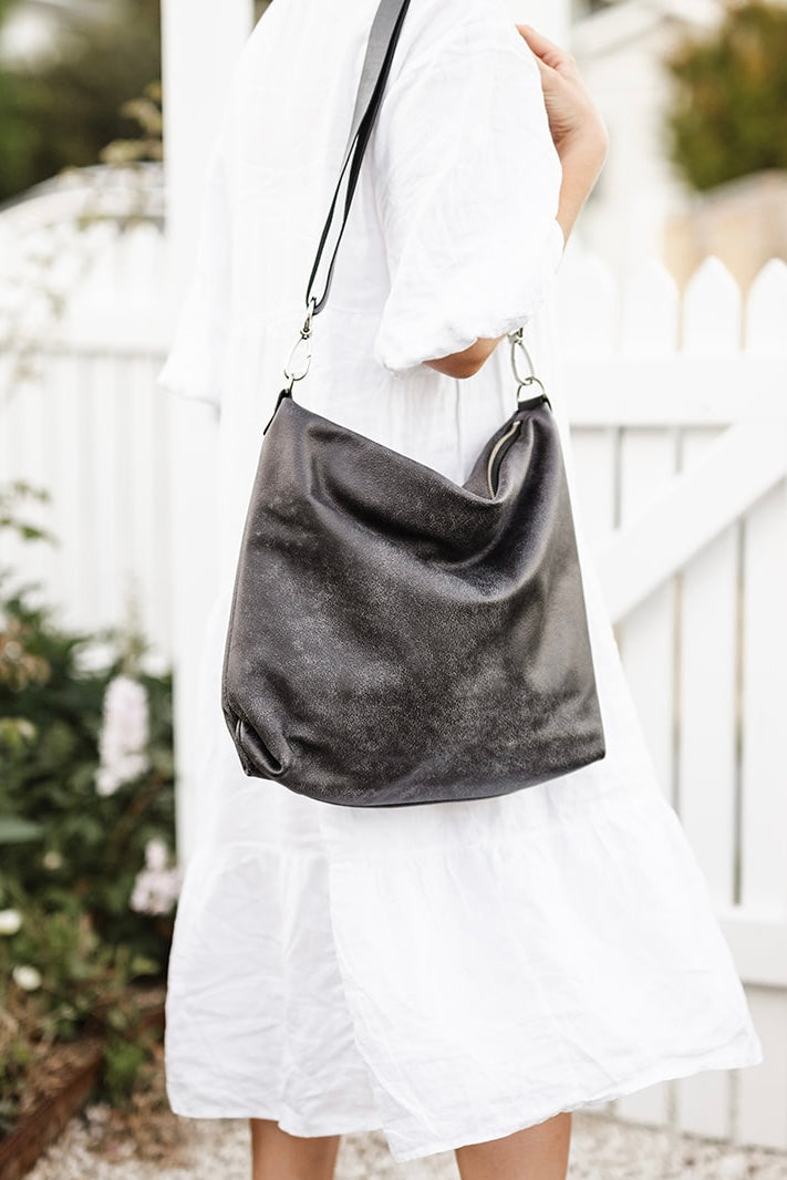 Two-tone Grey Leather Carryall