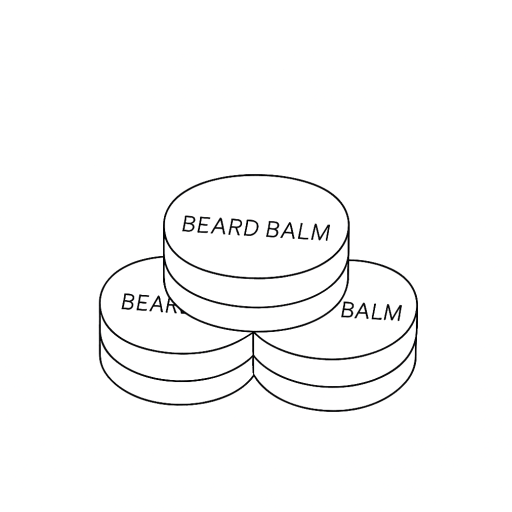 Line drawing of beard balm tins by STUDIO Ella Jackson — natural conditioning balm made with beeswax, coconut butter, and sweet almond oil, infused with Tasmanian Native Kunzea.