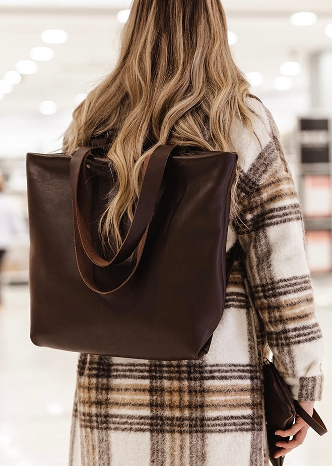 Chocolate Brown Leather Backpack & Tote