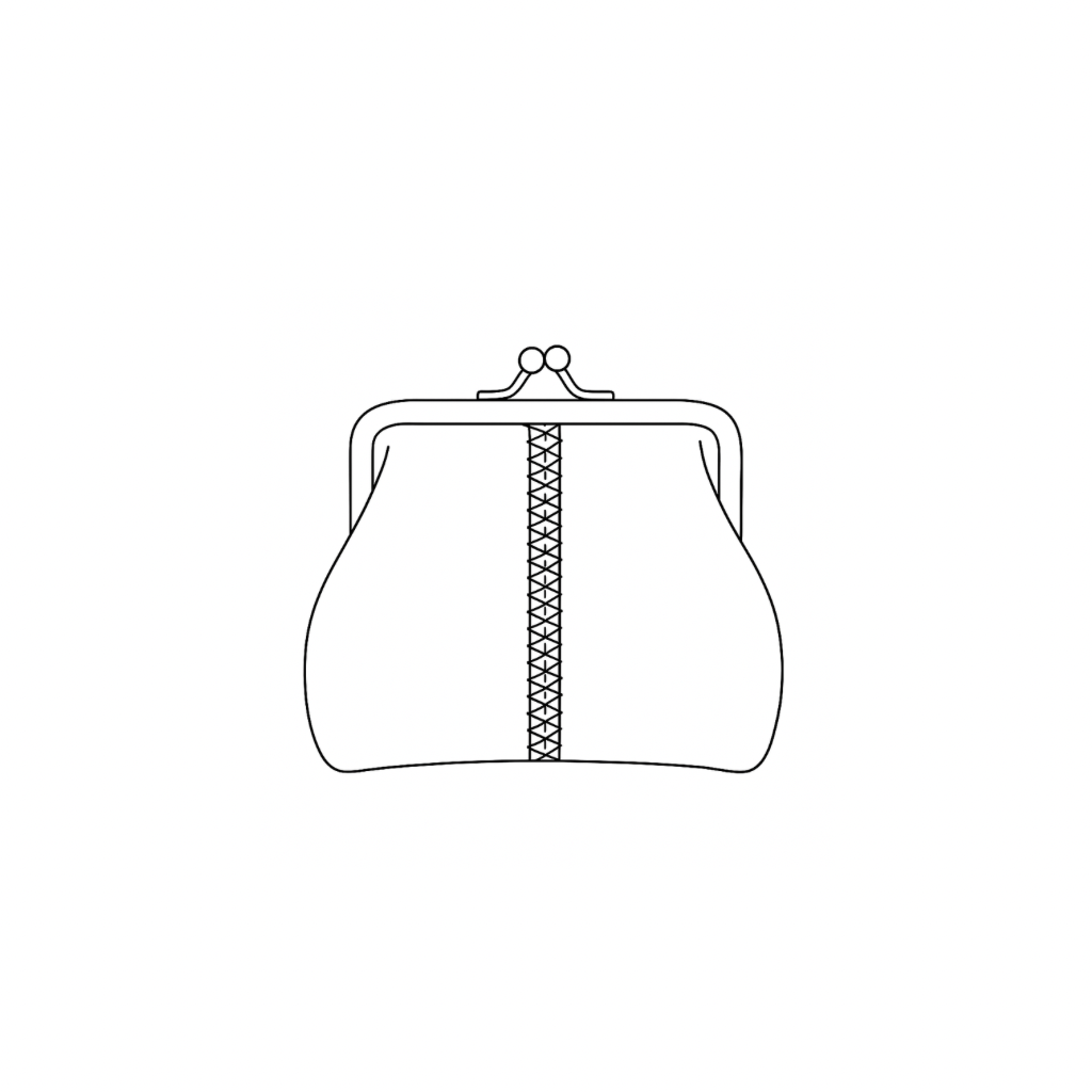 Line drawing of the Frame Purse by STUDIO Ella Jackson — an elegant leather purse with stitched detail and clasp frame.