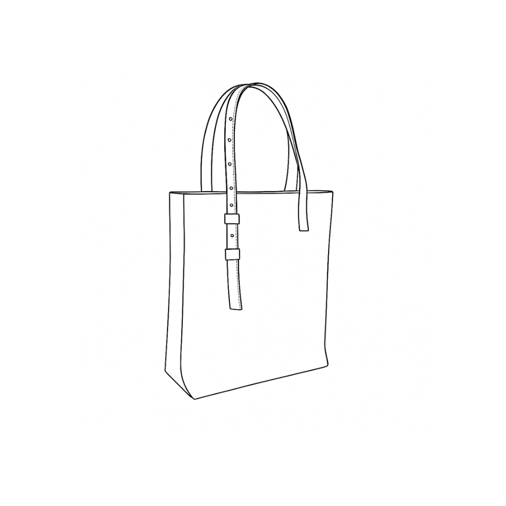 The Lined Shopper by Ella Jackson Australia — line drawing of a handmade Italian leather tote on display in Studio Ella Jackson, Hobart.