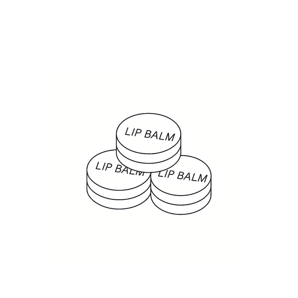 Line drawing of lip balm tins by STUDIO Ella Jackson — natural balms made with beeswax, coconut butter, and sweet almond oil, available in Tasmanian Lavender and Native Kunzea.