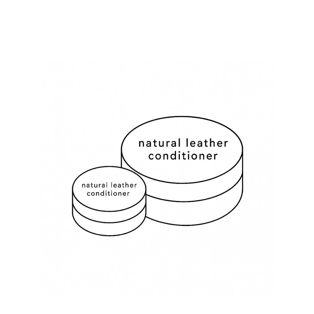 Line drawing of natural leather conditioner tins by STUDIO Ella Jackson — a blend of beeswax, coconut butter, sweet almond oil, and castor oil to restore and protect leather.