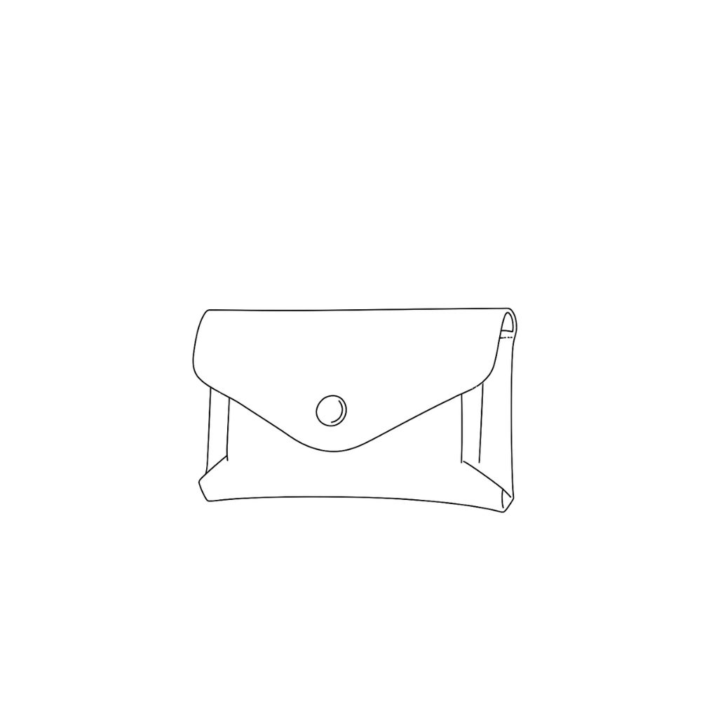 Line drawing of a leather purse by STUDIO Ella Jackson — a compact, softly structured design made for her or him.