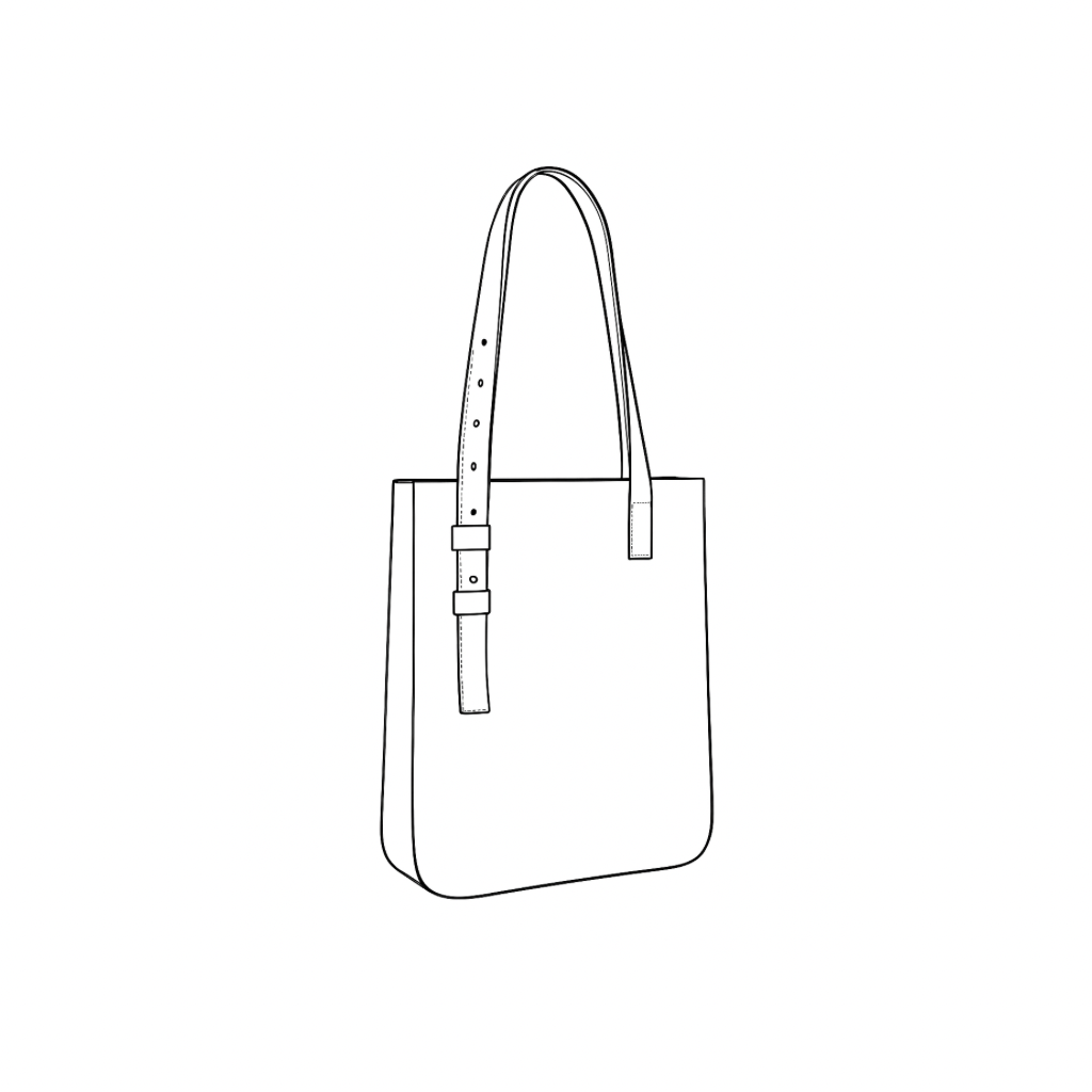 The Unlined Shopper by Ella Jackson Australia — line drawing of an unlined Italian leather shopper with adjustable straps, on display in Studio Ella Jackson, Hobart.