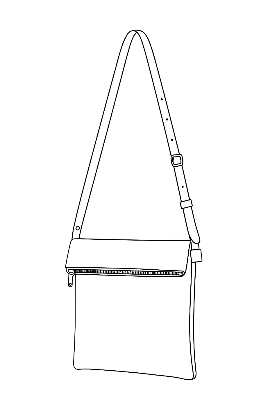 Foldover Crossbody by Ella Jackson Australia — line drawing of a full-grain leather foldover crossbody bag with a portrait silhouette, on display in STUDIO Ella Jackson, Hobart.