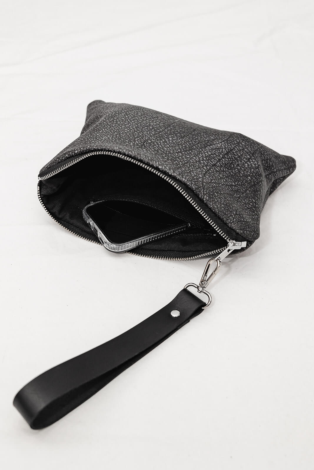 Grey leather 2025 clutch bag