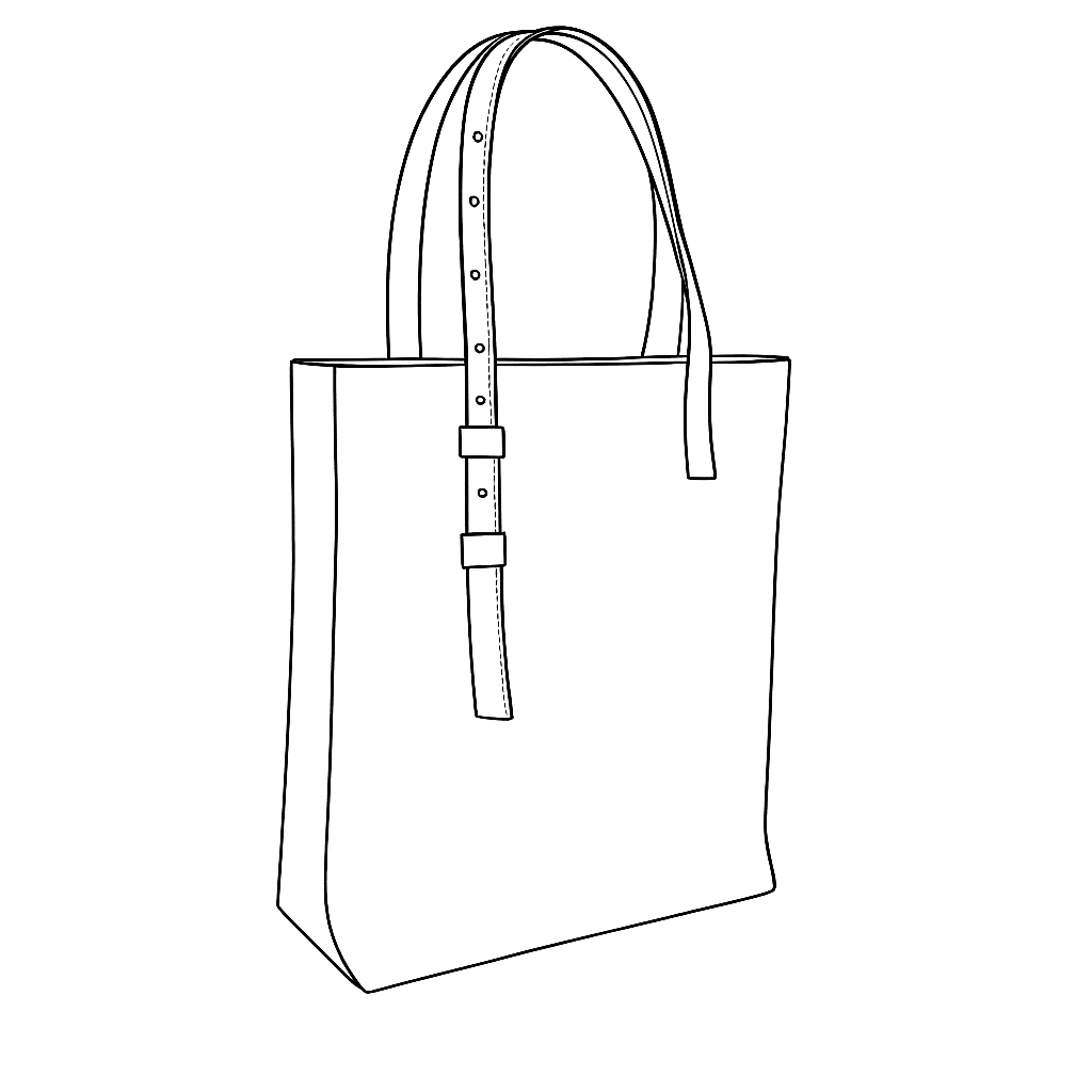 The Lined Shopper by Ella Jackson Australia — line drawing of a handmade Italian leather tote on display in Studio Ella Jackson, Hobart.