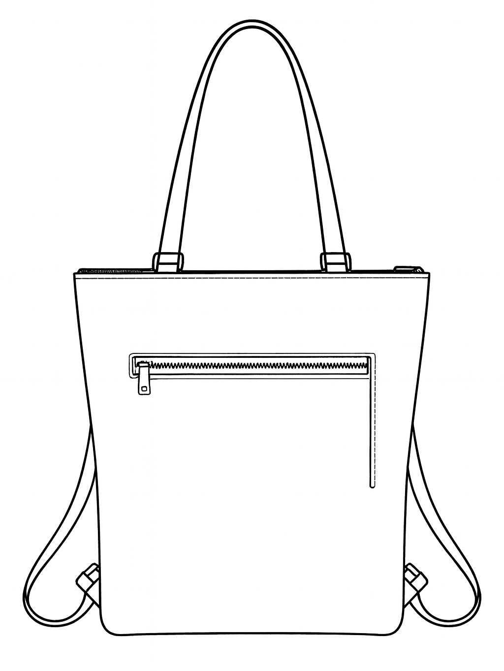 The Backpack by Ella Jackson Australia — line drawing of a refined leather backpack with adjustable straps, on display in Studio Ella Jackson, Hobart.