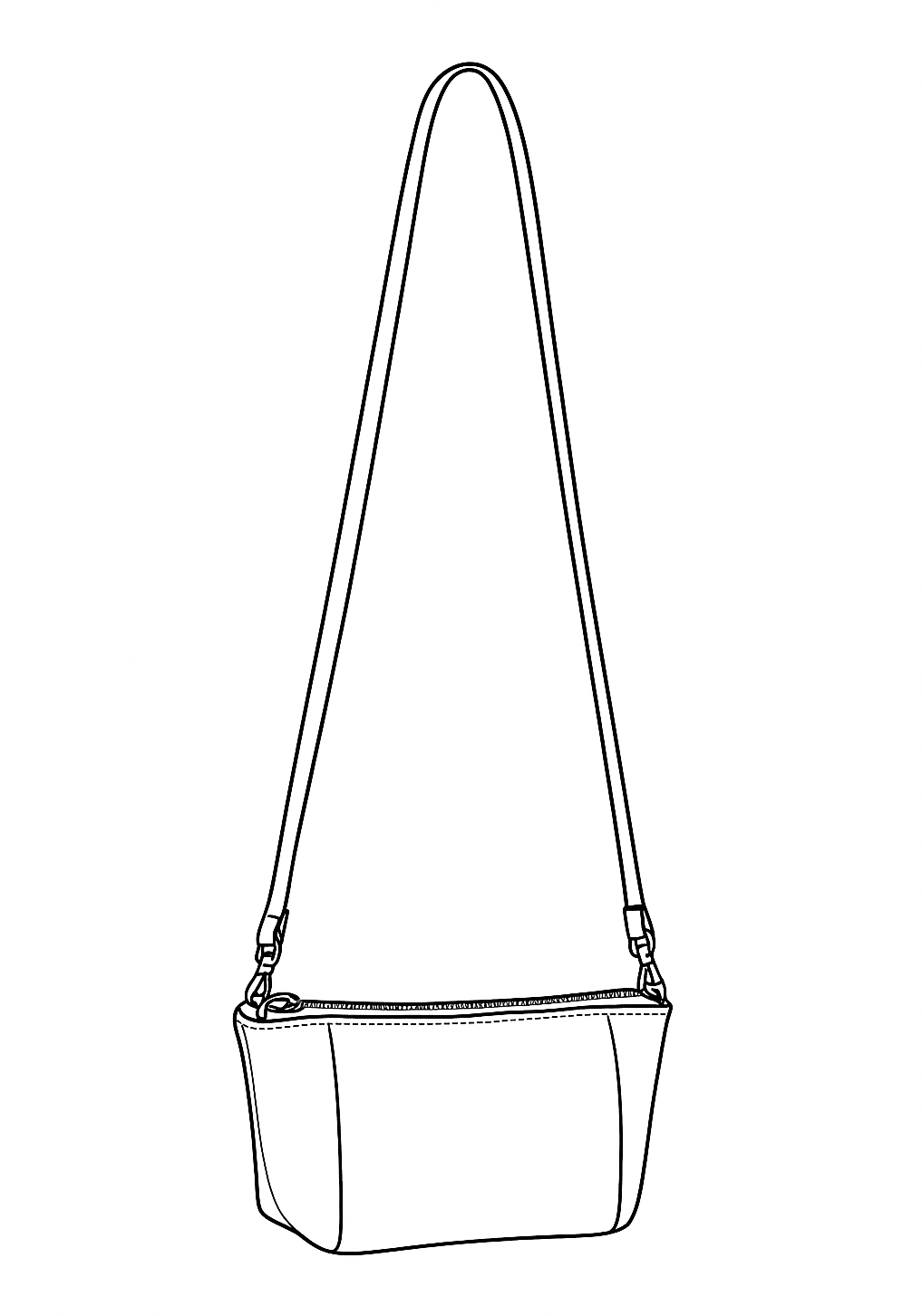 The Mini Crossbody by Ella Jackson Australia — line drawing of a refined leather crossbody bag with silver hardware, on display in Studio Ella Jackson, Hobart.