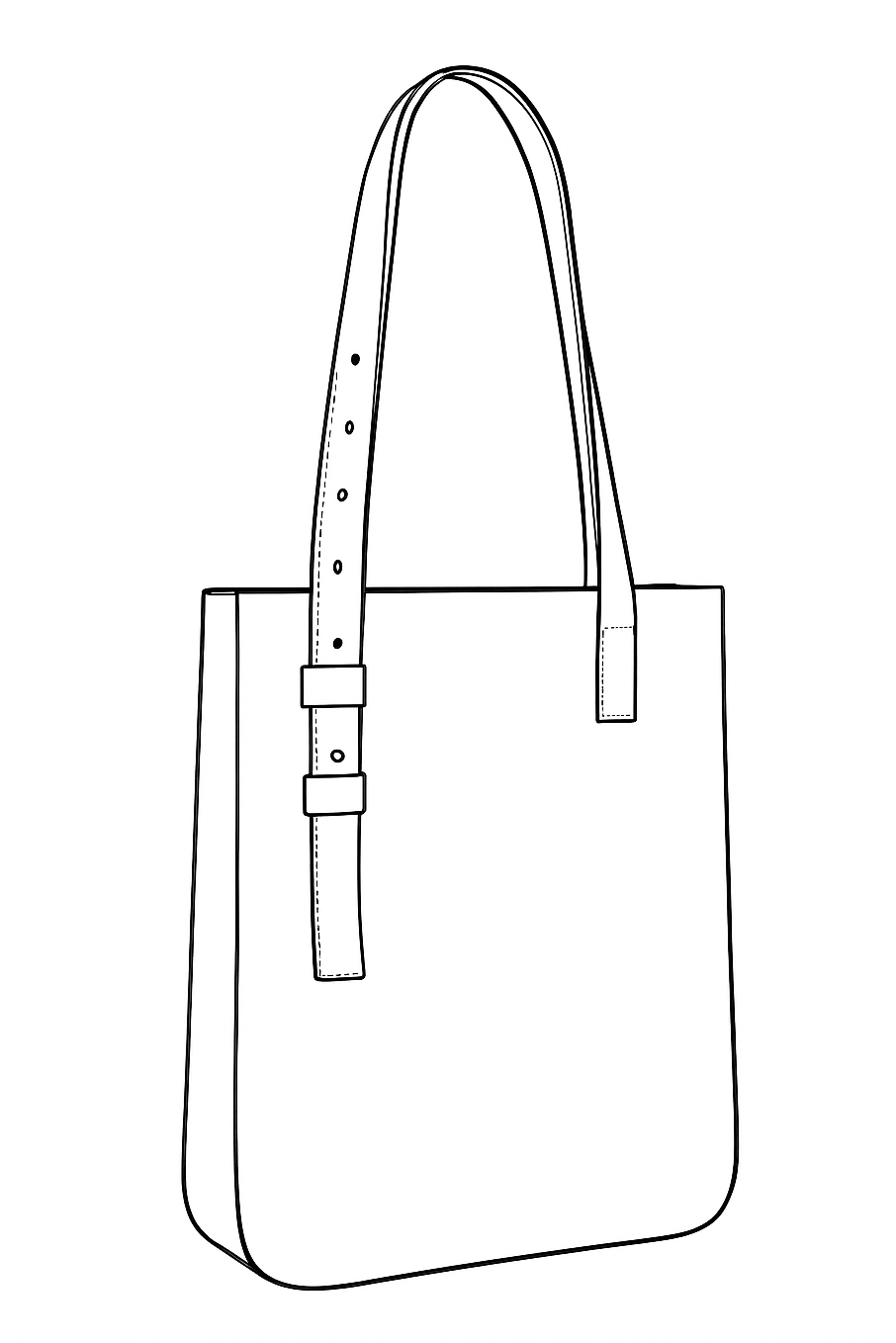The Unlined Shopper by Ella Jackson Australia — line drawing of an unlined Italian leather shopper with adjustable straps, on display in Studio Ella Jackson, Hobart.